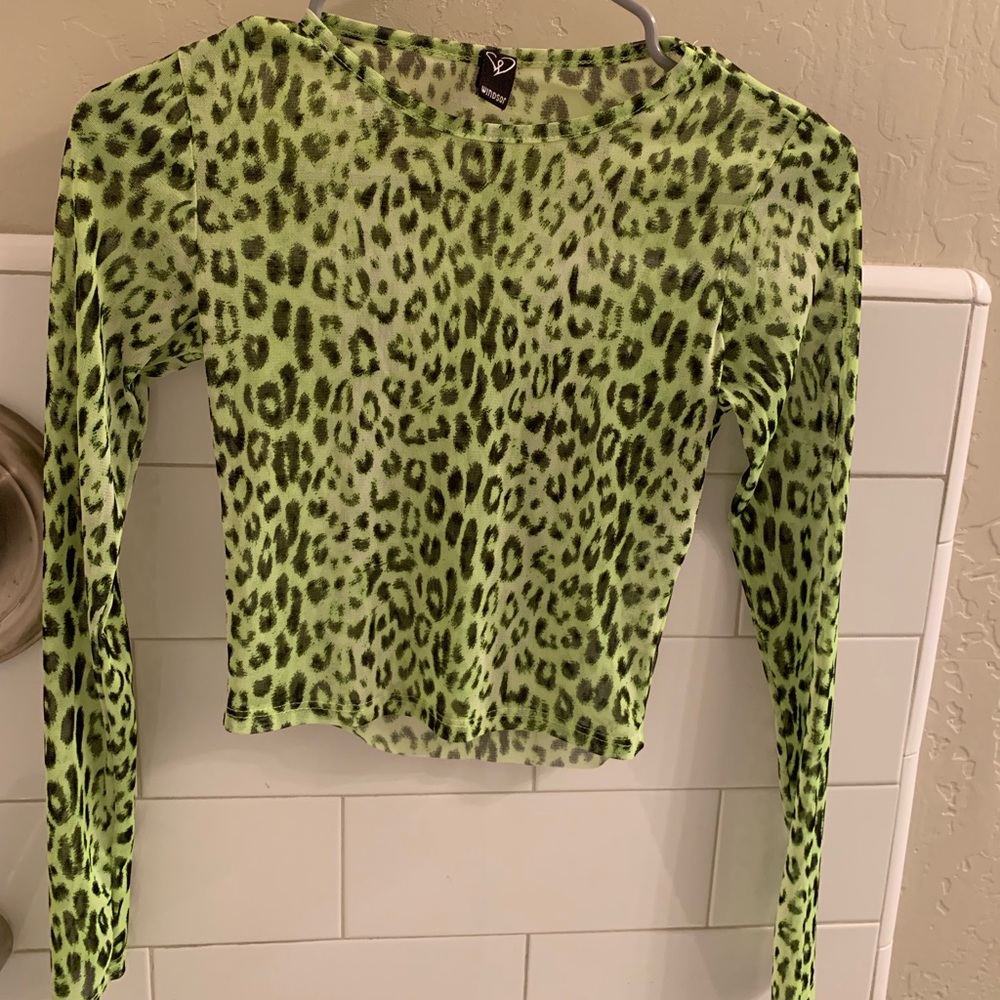 Cheetah print green see through long sleeve